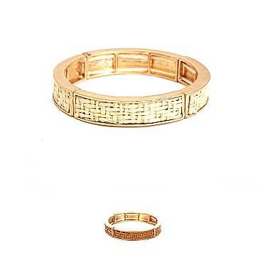 Metal Frame Straw Accent Elastic Bracelet