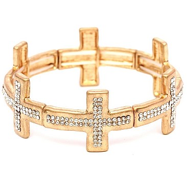 Fashionable Rhinestone Embellished Metal Cross Elastic Bracelet MH-CB1644-1