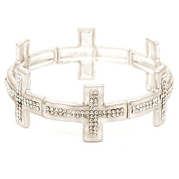 Fashionable Rhinestone Embellished Metal Cross Elastic Bracelet MH-CB1644-1