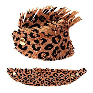 Trendy Leopard Print Frayed Leaf Shape Leather Bracelet MH-CB1713