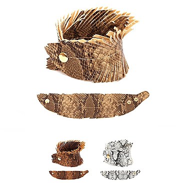 Python Snake Print Leaf Shape Leather Bracelet MH-CB1714