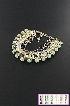 PACK OF 12 STYLISH ASSORTED COLOR CHAIN ACRYLIC STONE BRACELET
