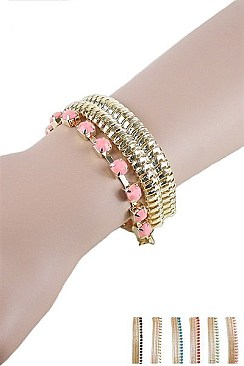 PACK OF 12 CHIC ASSORTED COLOR GOLD CHAIN ACRYLIC STONE BRACELET