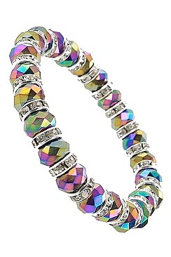 PACK OF 12 CHARMING ASSORTED COLOR GLASS BEAD STRETCH BRACELET