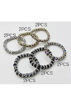 PACK OF 12 CHARMING ASSORTED COLOR GLASS BEAD STRETCH BRACELET