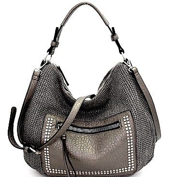 CB6615-LP Metallic Trim Studded Crochet 2 Way Hobo