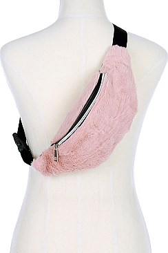 Pack of (12 pieces) Vegan Fur Fanny Pack Assorted Colors FMCBG6910