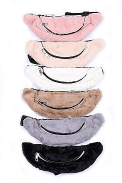 Pack of (12 pieces) Vegan Fur Fanny Pack Assorted Colors FMCBG6910