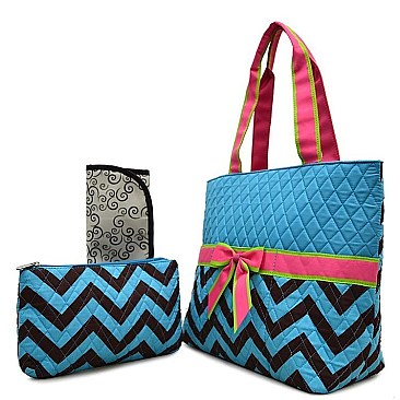 Print Quilted 3pcs Soft & Light Diaper Bag