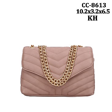 Large Size Chevron Embossed CHAINED Shoulder Bag