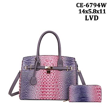 2 IN 1 Crocodile Tie-dyed Satchel + Wallet