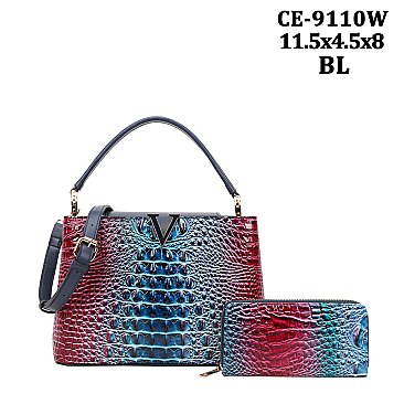 2 In1 Croc -V- Emblem Bucket Handbag with Wallet