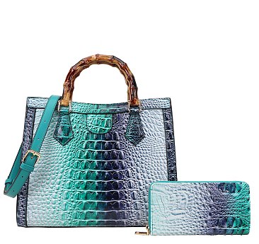 2 in 1 Crocodile Tie-dyed Satchel & Wallet