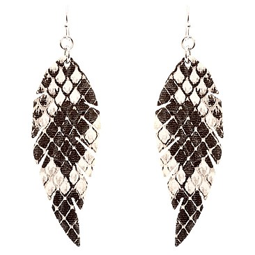 CE1108-LP Snake Print Embossed Leather Feather Shape Earring