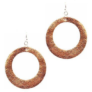 CE1123-LP Textured Leather Open-cut Round Earring