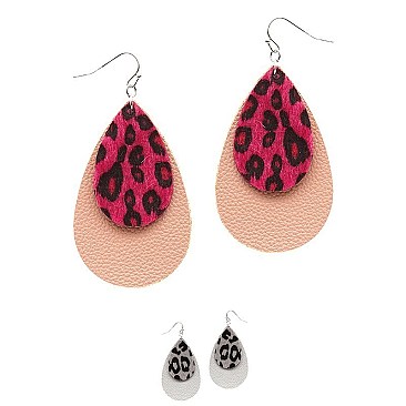 Stylish Leopard Print Accent Layered Leather Teardrop Earrings MH-CE1158-1