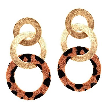 Leopard Print Leather Metal Ring Linked Earring MH-CE1291