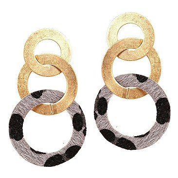 Leopard Print Leather Metal Ring Linked Earring MH-CE1291