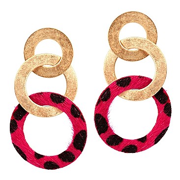 Leopard Print Leather Metal Ring Linked Earring MH-CE1291