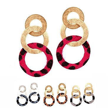 Leopard Print Leather Metal Ring Linked Earring MH-CE1291