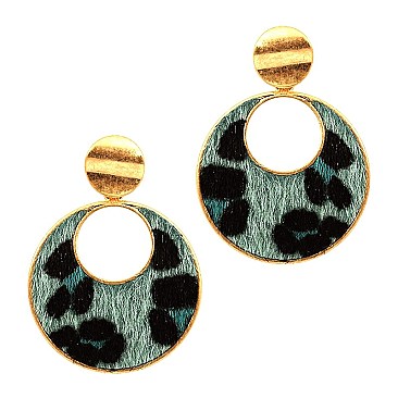 ROUND LEOPARD PRINT LEATHER POST EARRING