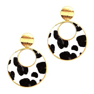 ROUND LEOPARD PRINT LEATHER POST EARRING
