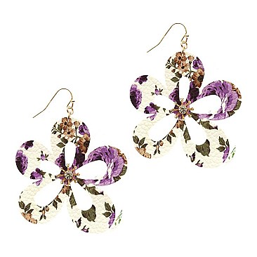 Flower Print Cut-out Leather Earring