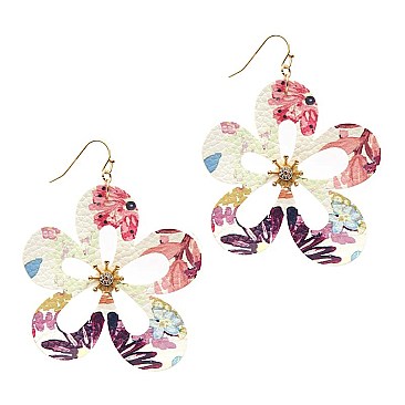 Flower Print Cut-out Leather Earring