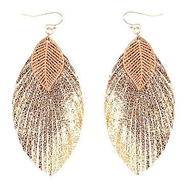 Metallic Leather Feather Marquise Filigree Earring MH-CE1694