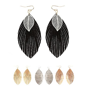 Metallic Leather Feather Marquise Filigree Earring MH-CE1694