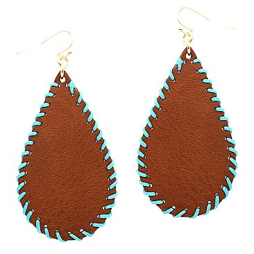CE1718-LP Whip-stitched Handmade Teardrop Leather Earring