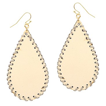 CE1718-LP Whip-stitched Handmade Teardrop Leather Earring