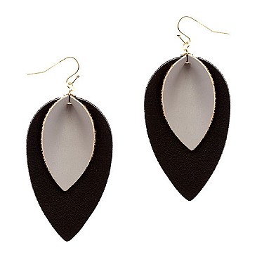 Stylish 2-Tone Layered Leaf Shape Leather Earrings MH-CE1734