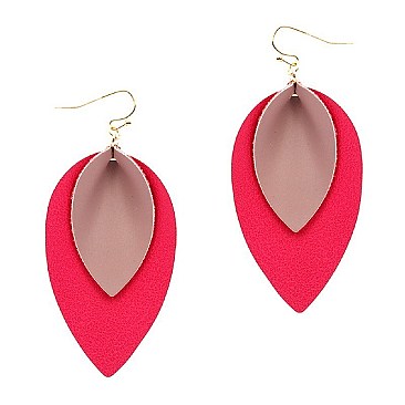 Stylish 2-Tone Layered Leaf Shape Leather Earrings MH-CE1734