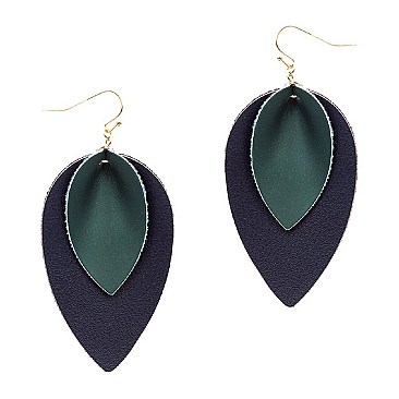 Stylish 2-Tone Layered Leaf Shape Leather Earrings MH-CE1734