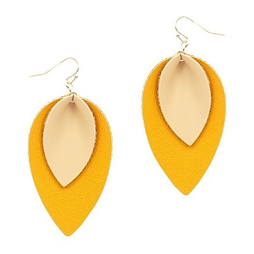 Stylish 2-Tone Layered Leaf Shape Leather Earrings MH-CE1734