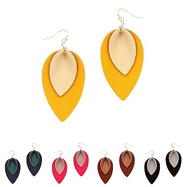 Stylish 2-Tone Layered Leaf Shape Leather Earrings MH-CE1734