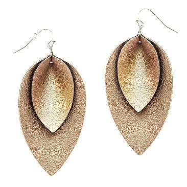 CE1734-LP Layered Leaf Shape Leather Earring