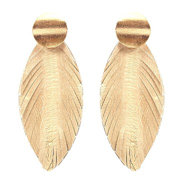 Leather Feather Metal Post Earring