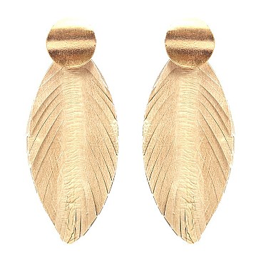 Leather Feather Metal Post Earring