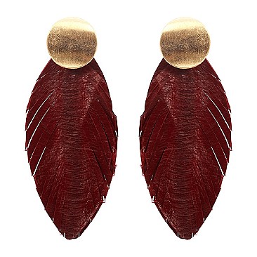 Leather Feather Metal Post Earring