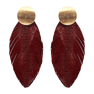 Leather Feather Metal Post Earring