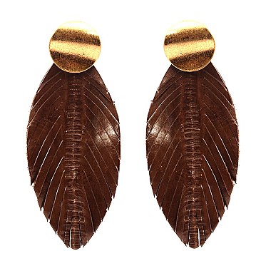 Leather Feather Metal Post Earring