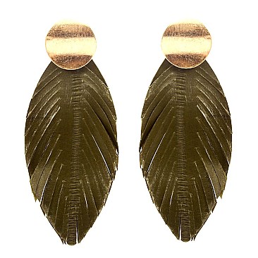 Leather Feather Metal Post Earring