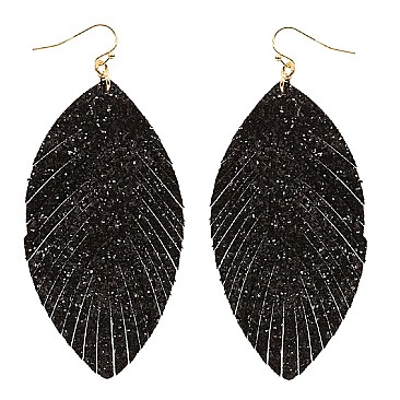 Glittery Leather Leaf Marquise Earring MH-CE1825