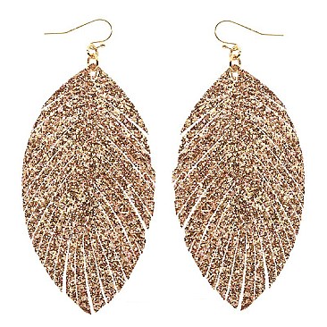 Glittery Leather Leaf Marquise Earring MH-CE1825