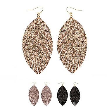 Glittery Leather Leaf Marquise Earring MH-CE1825