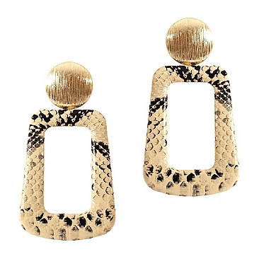 Trendy Snake Print Square Open-cut Leather Metal Post Earrings MH-CE1939