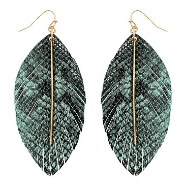 Trendy Snake Print Leather Feather Theme Marquise Earrings MH-CE1995