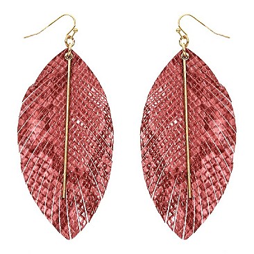 Trendy Snake Print Leather Feather Theme Marquise Earrings MH-CE1995